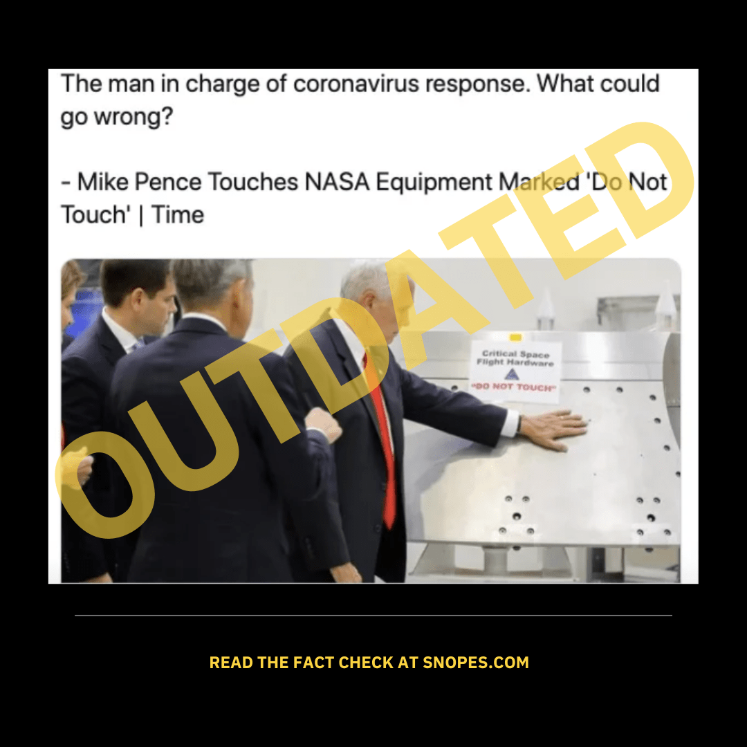 Mike Pence toca la máquina de la NASA con el signo de no tocar