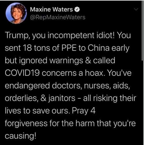 maxine waters tweet ppe