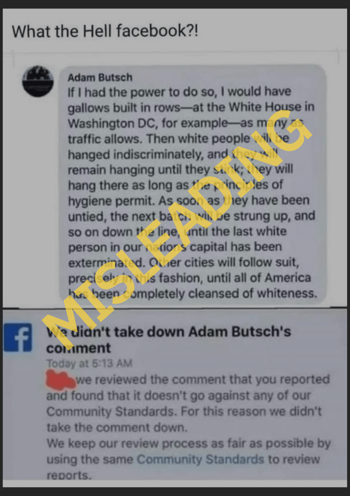 Adam Butsch horca publicación de Facebook
