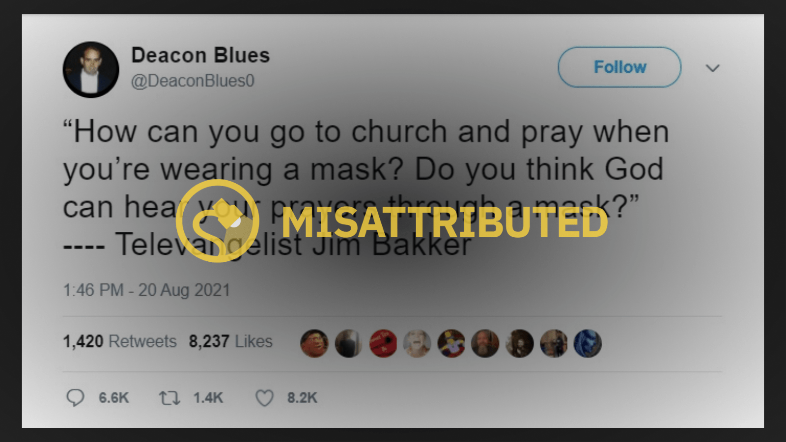 ¿Cómo puedes ir a la iglesia y orar cuando estás usando una máscara?  ¿Crees que Dios puede escuchar tus oraciones a través de una máscara?