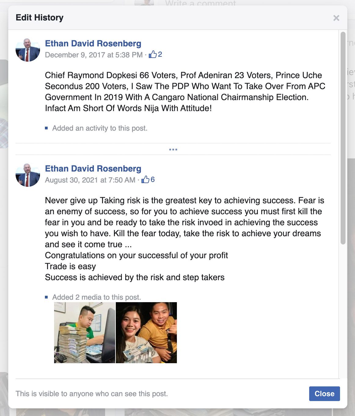Ethan David Rosenberg es un perfil de Facebook administrado por estafadores de criptomonedas y no tiene nada que ver con el verdadero David Rosenberg de Rosenberg Research.