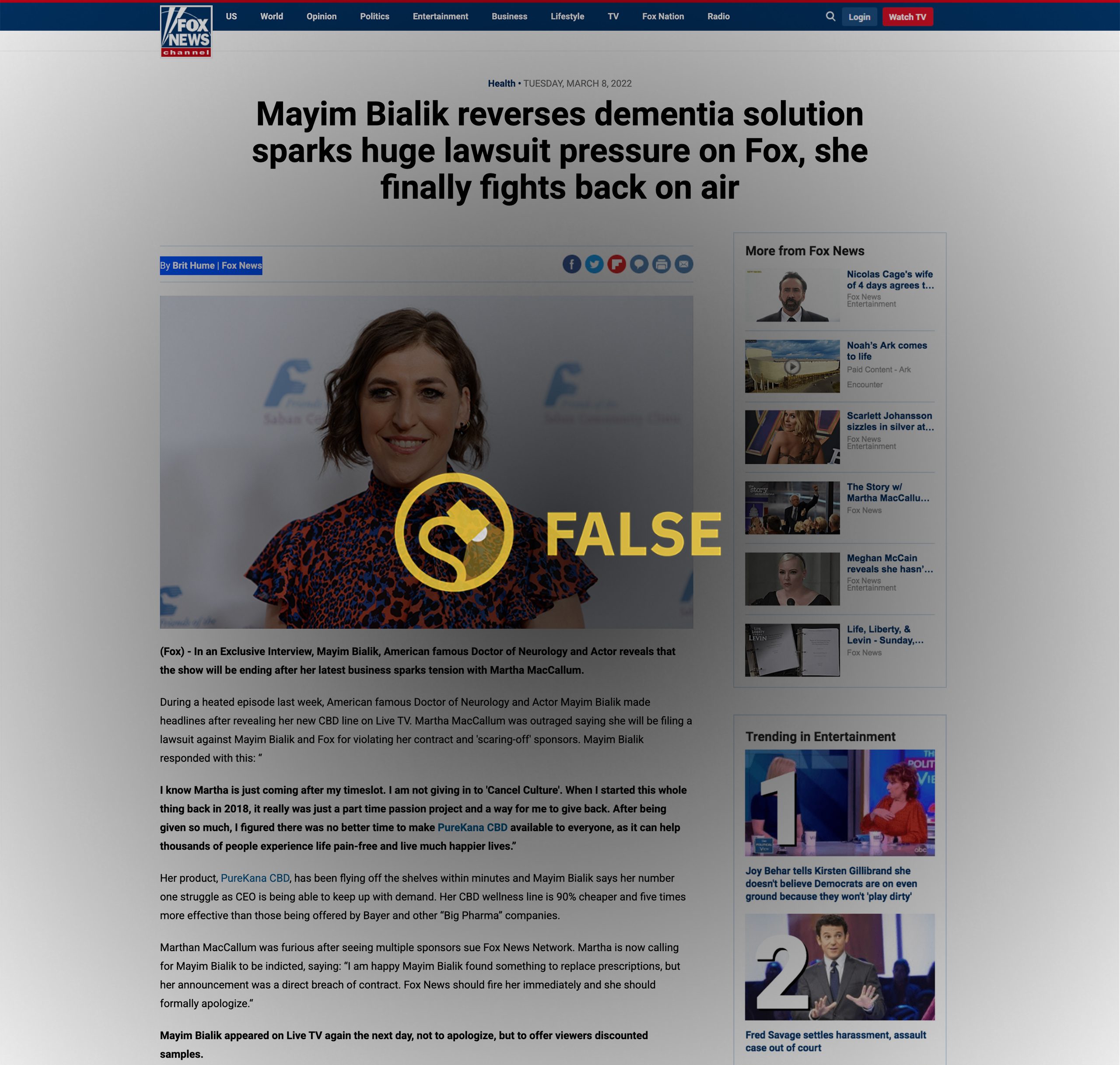 No se han confirmado las acusaciones contra Mayim Bialik y el presentador de Jeopardy no respaldó las gomitas de CBD.