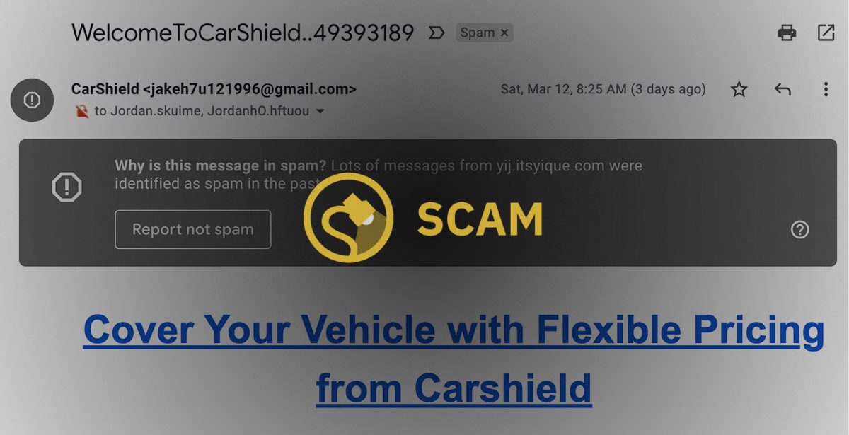 Está circulando una estafa por correo electrónico de bienvenida a CarShield que tiene enlaces que probablemente conduzcan a resultados dañinos como el phishing y el robo de identidad.