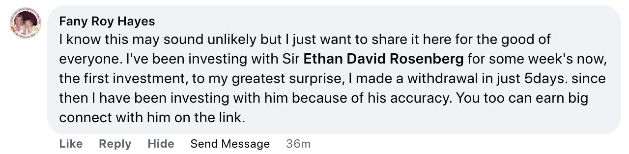 Ethan David Rosenberg es un perfil de Facebook administrado por estafadores de criptomonedas y no tiene nada que ver con el verdadero David Rosenberg de Rosenberg Research.