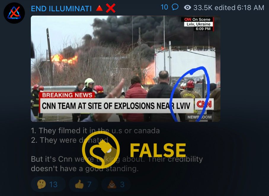 Según un video falso y engañoso de Telegram, CNN y Don Lemon transmitieron un incendio de explosión en una granja de tanques de petróleo crudo en Edmonton, Canadá, desde 2021 para representar a Lviv Ucrania en 2022.
