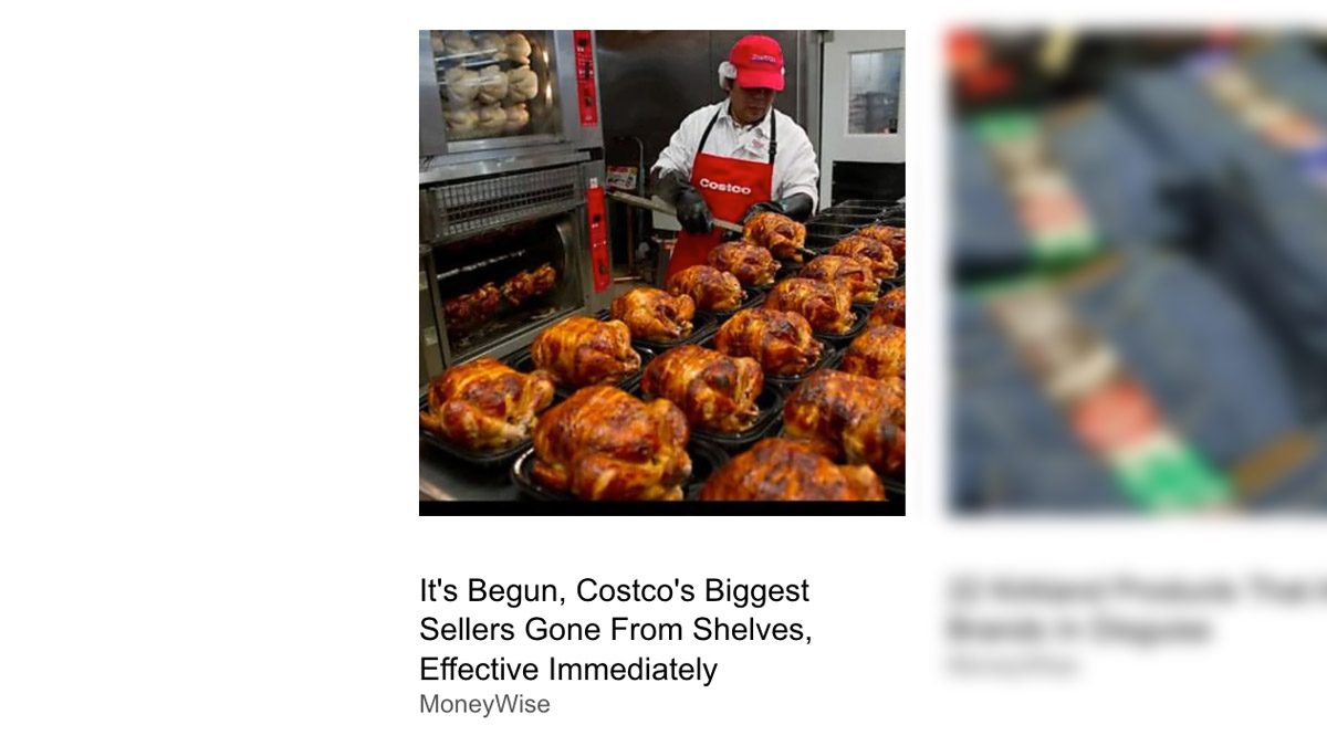 Un anuncio en línea afirmaba que Costco estaba descontinuando sus pollos rostizados y que era uno de los mayores vendedores de la compañía que había desaparecido de los estantes con efecto inmediato.
