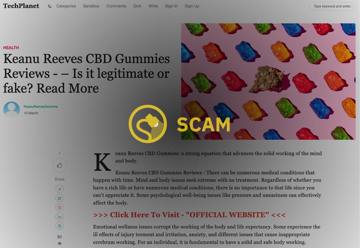 Keanu Reeves no respaldó Smilz CBD Gummies ni ningún otro producto similar ni hizo una entrevista con la revista Time en la que habló sobre los productos de CBD.