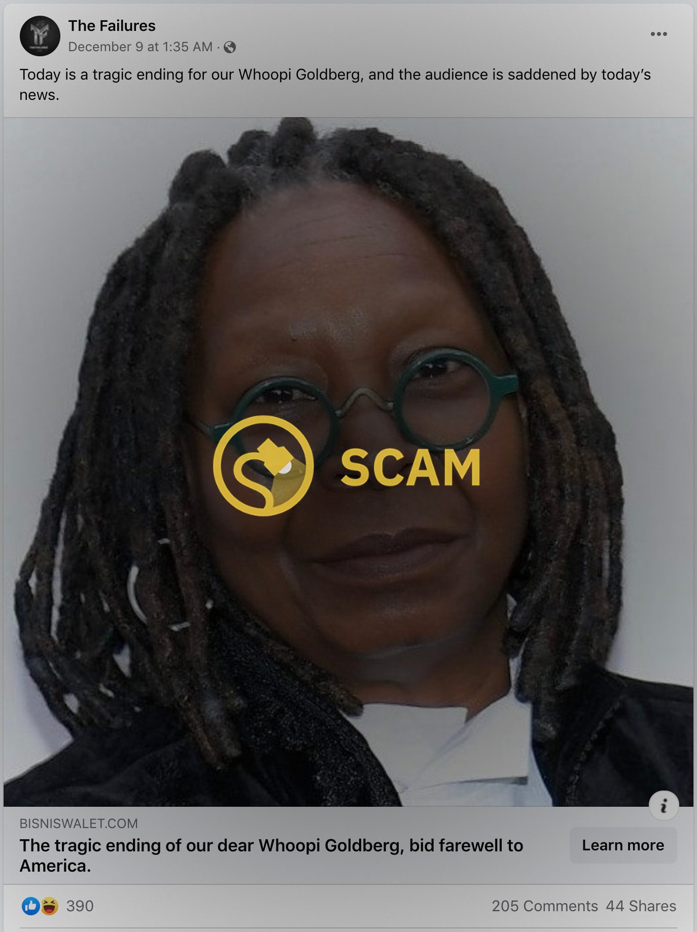 Se anunció un engaño de la muerte de Whoopi Goldberg en Facebook que condujo al respaldo de una línea de productos de CBD que incluía a Oprah Winfrey y otras celebridades.