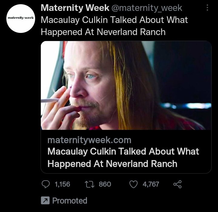 Un tweet publicitario de Twitter decía que Macaulay Culkin habló sobre lo que sucedió en Neverland Ranch.