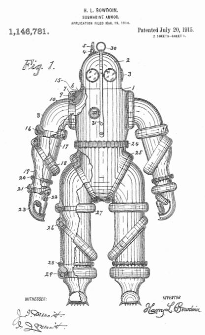 Armadura submarina de acero patentada por Harry L. Bowdoin