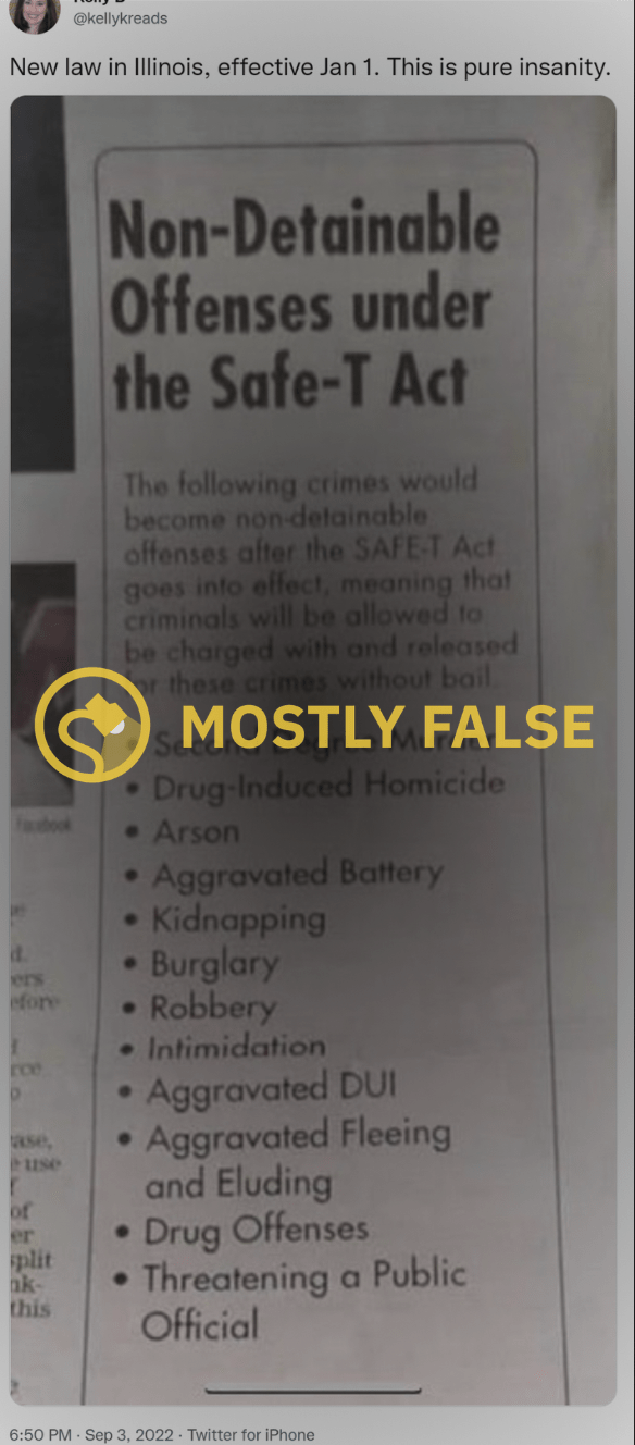 Does Illinois’ SAFE-T Act Make Some Violent Crimes Non-Detainable Before Trial?