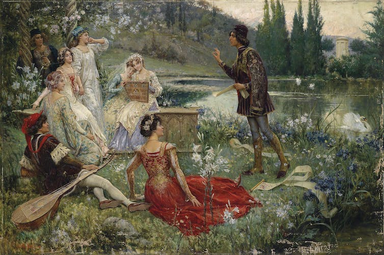 salón de la nobleza en el campo y escuchar a un narrador