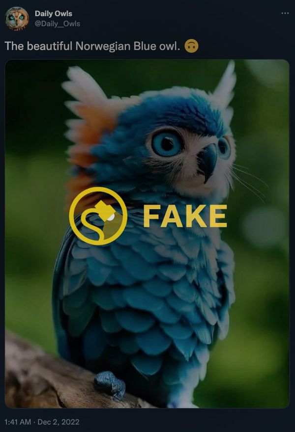 Una imagen de un búho azul no era real porque los búhos azules no son reales.