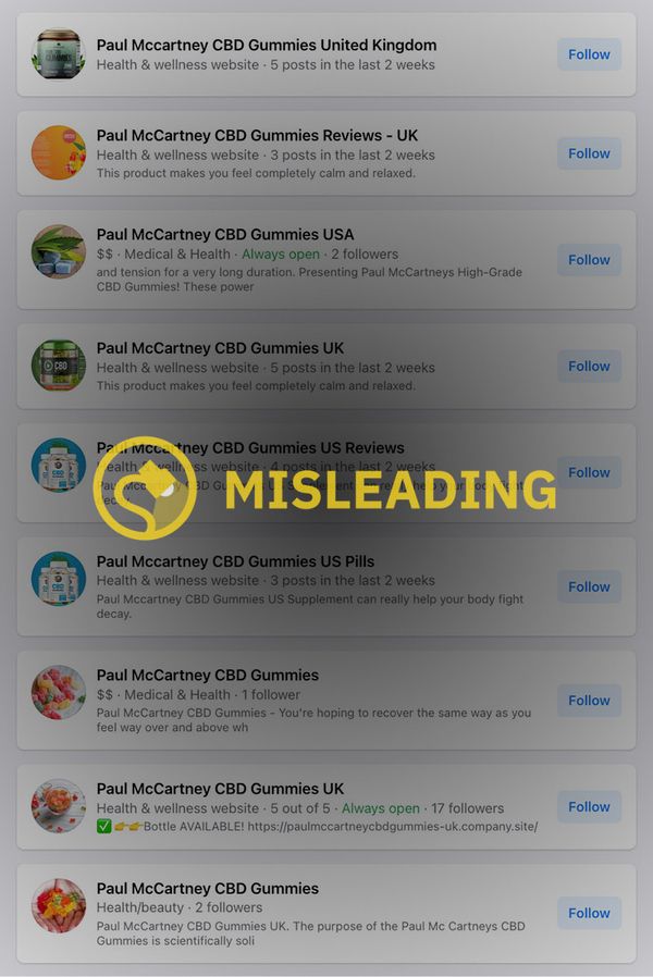 Paul McCartney nunca respaldó las gomitas de CBD ni estaba muerto ni tuvo un final trágico como afirmaban algunas publicaciones o anuncios de Facebook sobre la muerte.