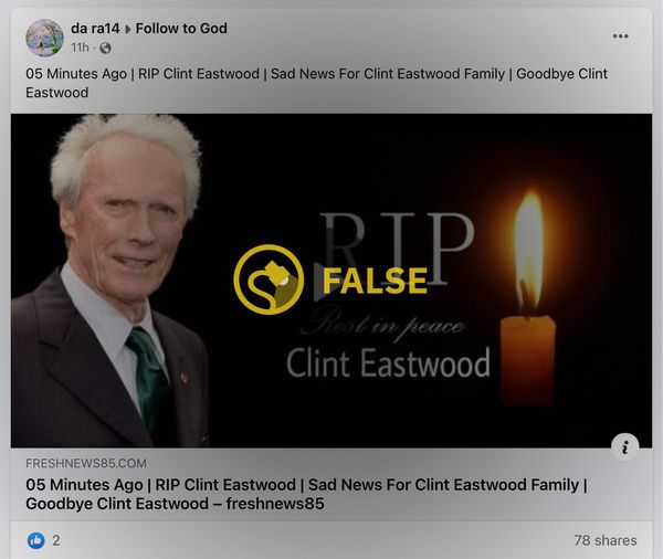 Un engaño de la muerte afirmaba que Clint Eastwood estaba muerto, pero no era cierto y era simplemente una forma de infectar a los usuarios con malware.