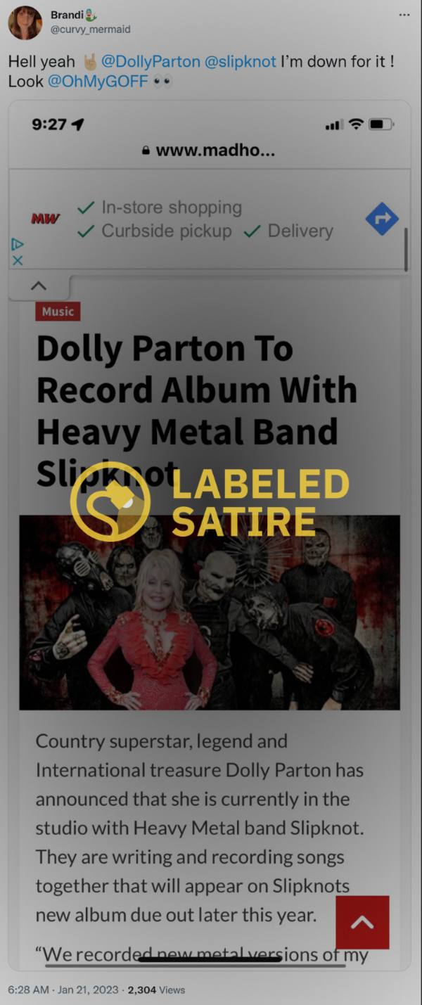 ¿Dolly Parton grabará un disco con la banda de heavy metal Slipknot?