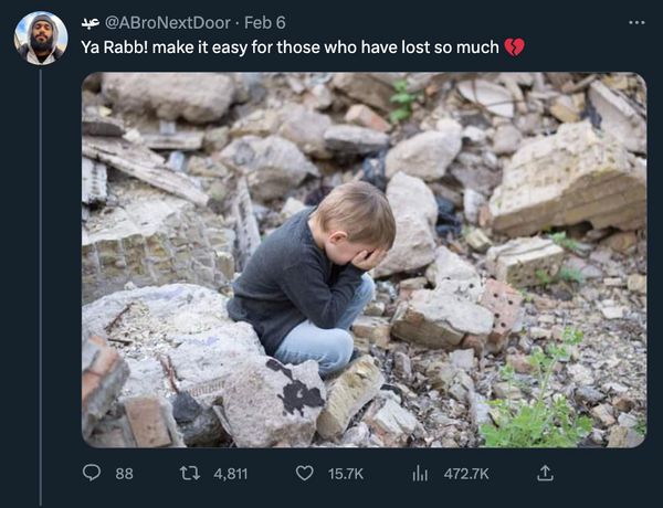 Un tuit pretendía mostrar cuatro imágenes del terremoto que asoló Turquía y Siria en febrero de 2023.