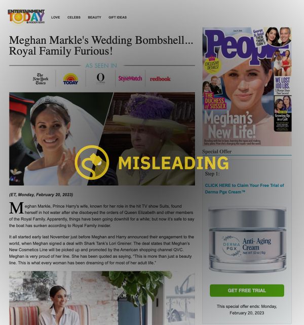 No hubo noticias tristes sobre Meghan Markle y ella no respaldó las cremas antienvejecimiento para la piel.