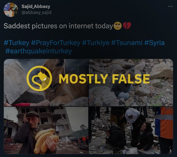 Un tuit pretendía mostrar cuatro imágenes del terremoto que asoló Turquía y Siria en febrero de 2023.