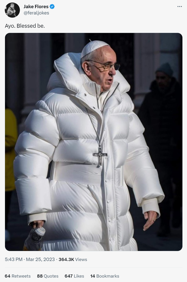 foto del papa con un abrigo hinchado