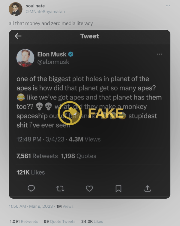 ¿Tuiteó Musk que el planeta de los simios era una película estúpida?