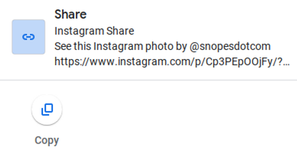 Se puede copiar un enlace compartido de Instagram para una publicación de Snopes para enviarla a otras personas.
