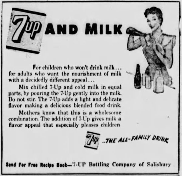 anuncio que promociona 7-Up y leche