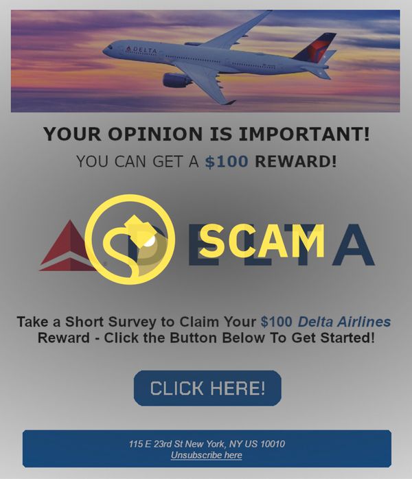 Delta Air Lines o Airlines no estaban regalando en una promoción tarjetas de regalo de $ 500 por $ 1 o recompensas de $ 100 por completar una breve encuesta por correo electrónico.