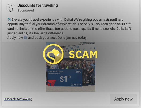 Delta Air Lines o Airlines no estaban regalando en una promoción tarjetas de regalo de $ 500 por $ 1 o recompensas de $ 100 por completar una breve encuesta por correo electrónico.