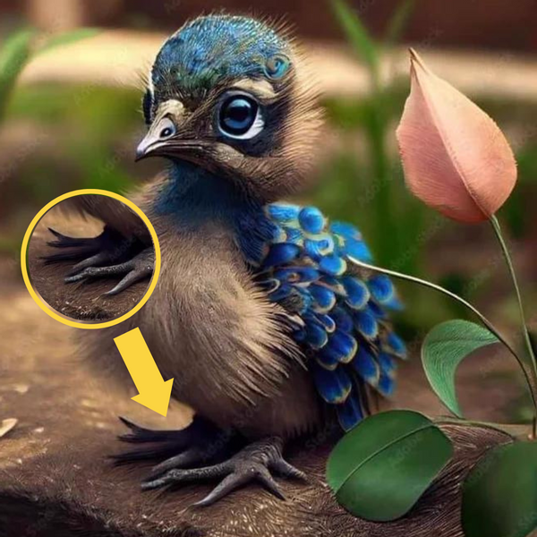 Se muestra una imagen generada por IA de un pavo real bebé, con su pie enfatizado para mostrar cómo es un indicador de IA.