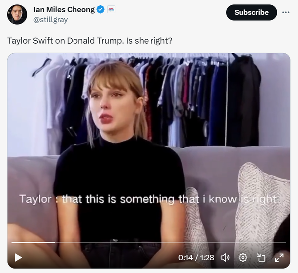 Esta no es Taylor Swift hablando de Donald Trump.