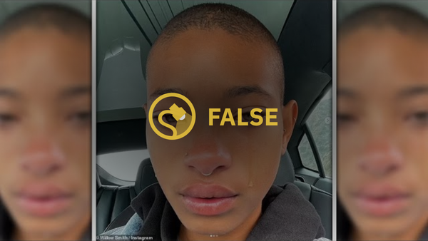 Una mujer negra está sentada en un coche.  Puede ver versiones más pequeñas de la misma imagen a ambos lados de la imagen central.  Un mensaje "falso"  la superposición se coloca sobre la imagen.