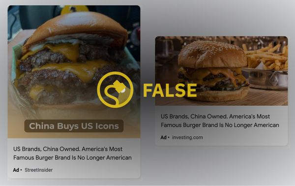 Los anuncios en línea afirmaban que la marca de hamburguesas más famosa de Estados Unidos ahora es propiedad de chinos y que China había comprado íconos estadounidenses.