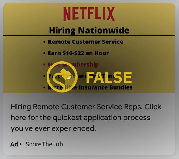 Netflix no ofrecía puestos de trabajo remotos o desde casa o desde casa para puestos de servicio al cliente, a pesar de lo que afirmaban algunos anuncios en línea.