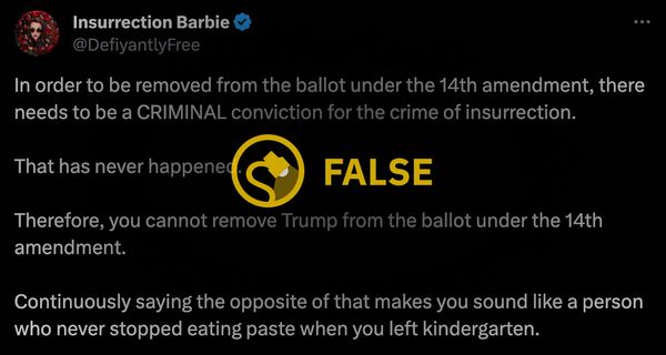 Un rumor decía que la 14ª Enmienda exige que el expresidente estadounidense Donald Trump reciba una condena penal para poder ser eliminado de las elecciones de 2024.