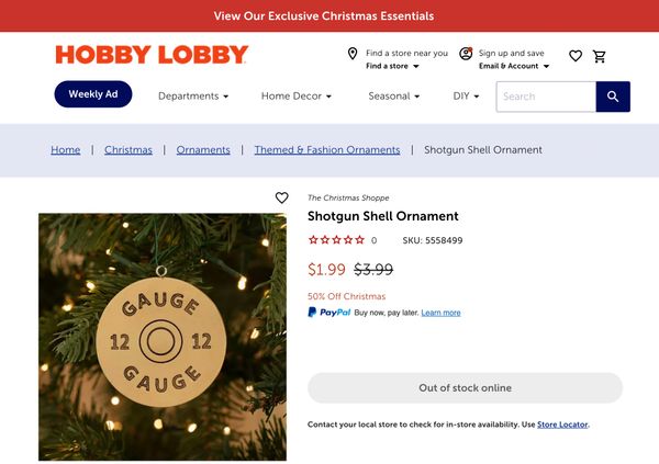 Los usuarios en línea discutieron cómo Hobby Lobby estaba vendiendo municiones para escopetas y adornos navideños con temática de armas de fuego.