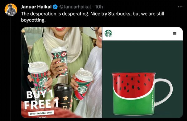 Los usuarios de X afirmaron que Starbucks había lanzado una nueva taza de sandía como una forma de mostrar apoyo a los palestinos y enfriar los esfuerzos de boicot contra la empresa.