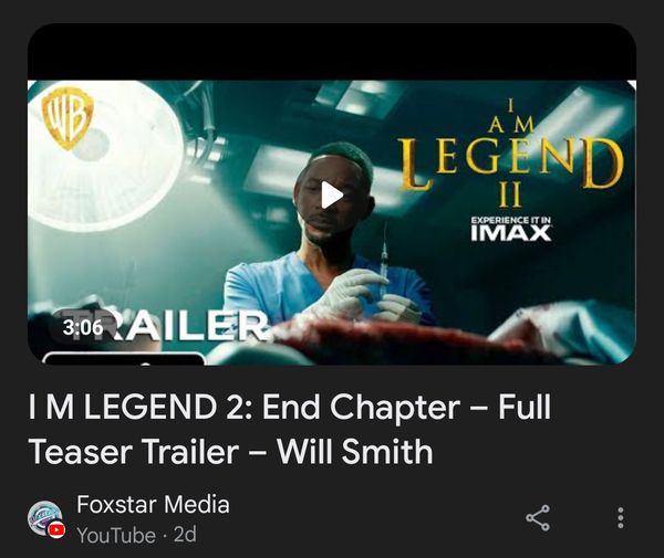 En abril de 2024 se subió a YouTube un avance de la película supuestamente de I Am Legend 2 y presentaba a Will Smith y Michael B. Jordan.